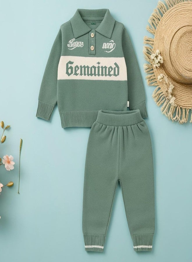 Kidbea® Winter Knit Set for Baby Boys | Premium Organic Cotton Polo & Pant Cord Set | Soft Warm Full Sleeve Outfit for Kids (Green, 6-9 Months) - Image 3