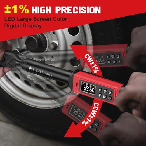 SUERCUP 3/8-inch Digital Torque Wrench(1.5-99.6Ft.Lb/2-135Nm) ±1% Accuracy Digital Torque Wrench with Vibration, Buzzer,LED Notification and Five Units of Measure, for Motorcycle, Auto Repair - Image 2