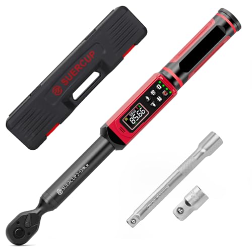 SUERCUP 3/8-inch Digital Torque Wrench(1.5-99.6Ft.Lb/2-135Nm) ±1% Accuracy Digital Torque Wrench with Vibration, Buzzer,LED Notification and Five Units of Measure, for Motorcycle, Auto Repair - Image 1