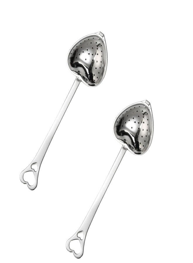 SelHeng 2Pcs Silver Tea Strainers for Loose Tea Tea Infuser Heart Shaped Tea Filter Set Long Spoon Kitchen Mugs Diffuser with Handle Infuser Filter,Home Kitchen Spoon - Image 1