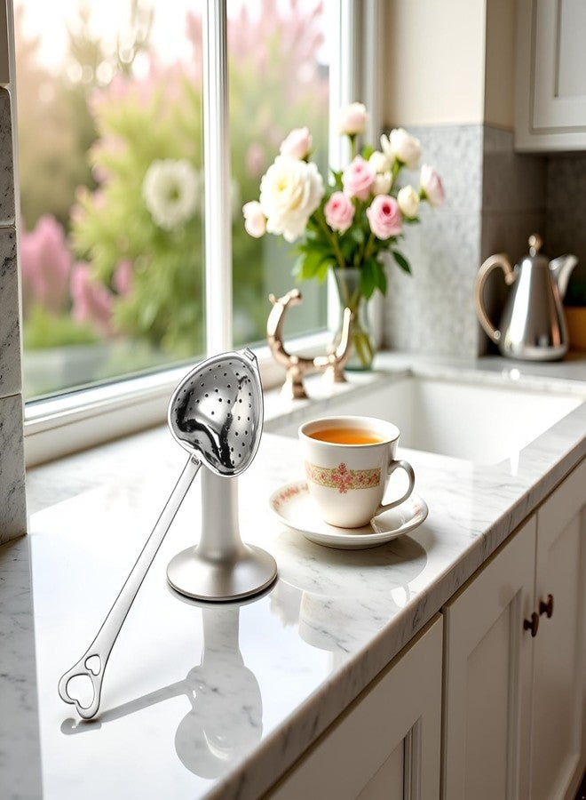 SelHeng 2Pcs Silver Tea Strainers for Loose Tea Tea Infuser Heart Shaped Tea Filter Set Long Spoon Kitchen Mugs Diffuser with Handle Infuser Filter,Home Kitchen Spoon - Image 3
