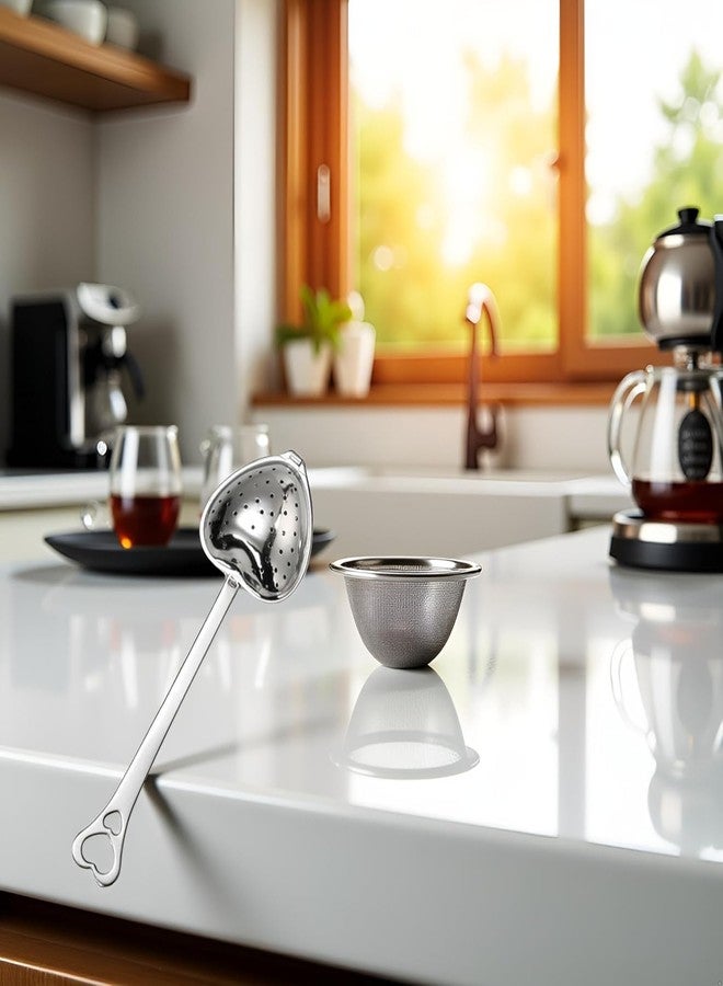 SelHeng 2Pcs Silver Tea Strainers for Loose Tea Tea Infuser Heart Shaped Tea Filter Set Long Spoon Kitchen Mugs Diffuser with Handle Infuser Filter,Home Kitchen Spoon - Image 4