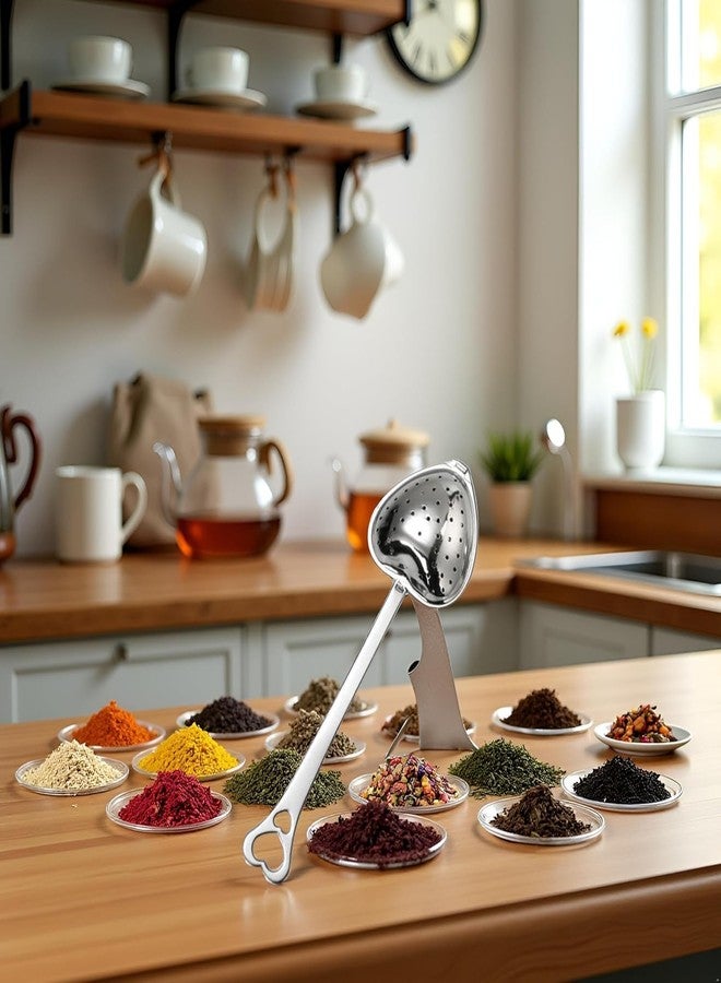 SelHeng 2Pcs Silver Tea Strainers for Loose Tea Tea Infuser Heart Shaped Tea Filter Set Long Spoon Kitchen Mugs Diffuser with Handle Infuser Filter,Home Kitchen Spoon - Image 5