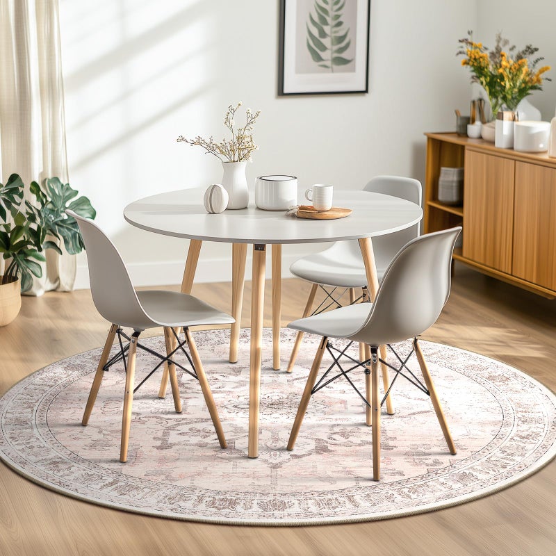 BESTSWEETIE 4ft Round Rugs Washable Round Rug Non-Slip No Pile Round Rugs 4 ft Boho Round Rugs for Living Room 4ft Vintage Round Rug Carpet for Bedroom Kitchen  Pink Beige Grey - Image 3