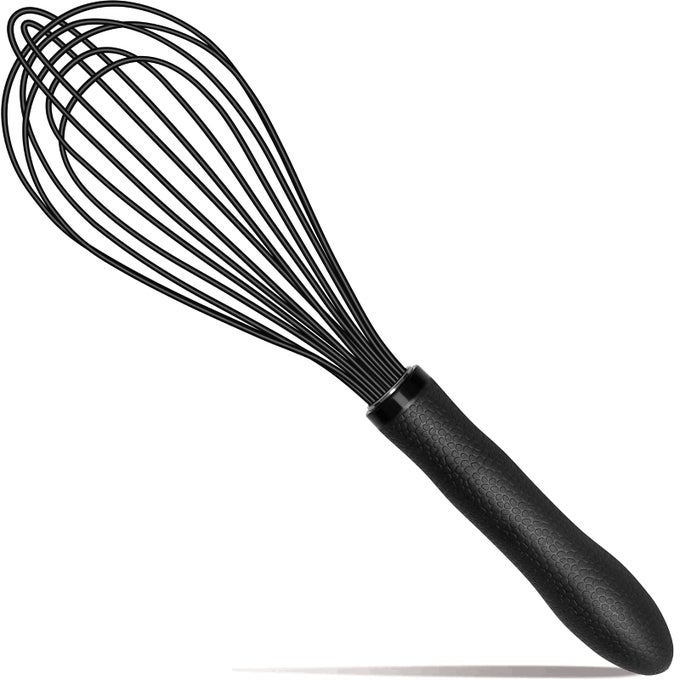 SILICONE WHISK STAINLESS STEEL HEAT RESISTANT NON SCRATCH KITCHEN COOKING UTENSIL FOR BLENDING WHISKING BEATING FROTHING STIRRING 11 INCH BLACK