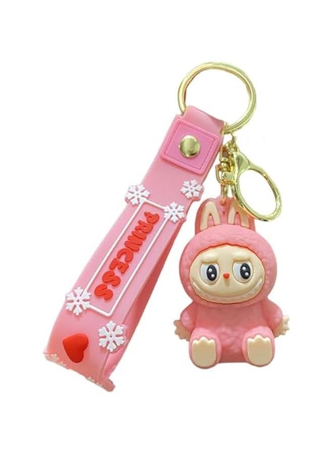 Arabest Labubu Keychain, Cute Labubu Doll Wristlet Accessories Kawaii Monster Key Chain Bag Charm Gift for Women, Pink, S - Image 1
