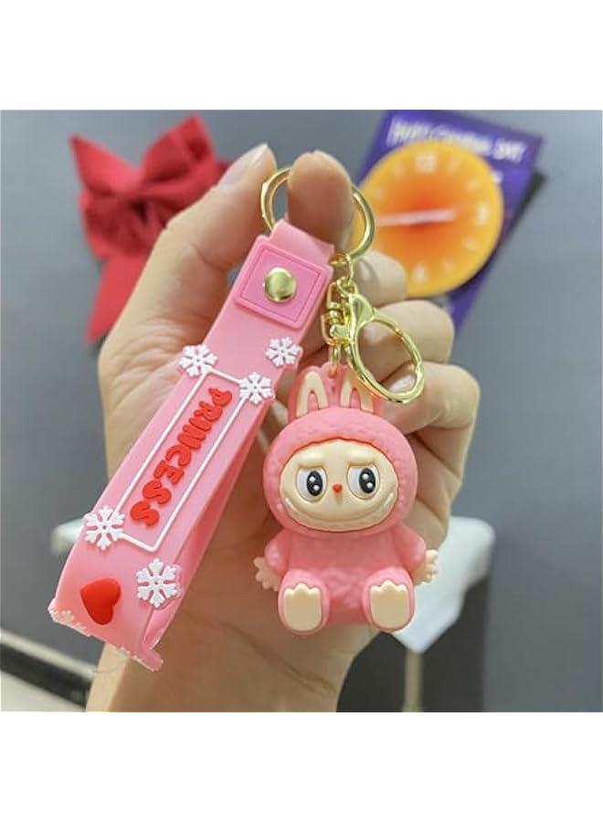 Arabest Labubu Keychain, Cute Labubu Doll Wristlet Accessories Kawaii Monster Key Chain Bag Charm Gift for Women, Pink, S - Image 2