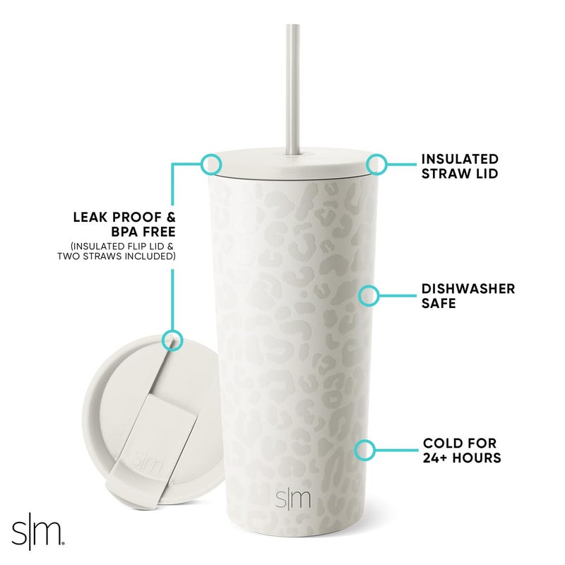 Simple Modern Insulated Tumbler with Lid and Straw | Iced Coffee Cup Reusable Stainless Steel Water Bottle Travel Mug | Gifts for Women Men Her Him | Classic Collection | 20oz | Cream Leopard - Image 2