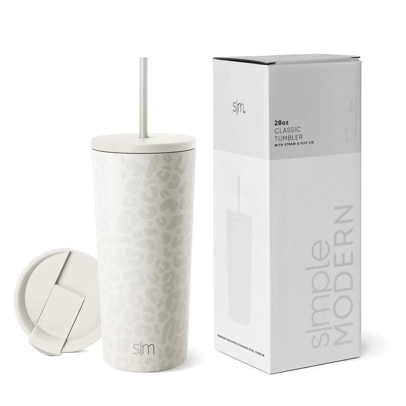 Simple Modern Insulated Tumbler with Lid and Straw | Iced Coffee Cup Reusable Stainless Steel Water Bottle Travel Mug | Gifts for Women Men Her Him | Classic Collection | 20oz | Cream Leopard - Image 1