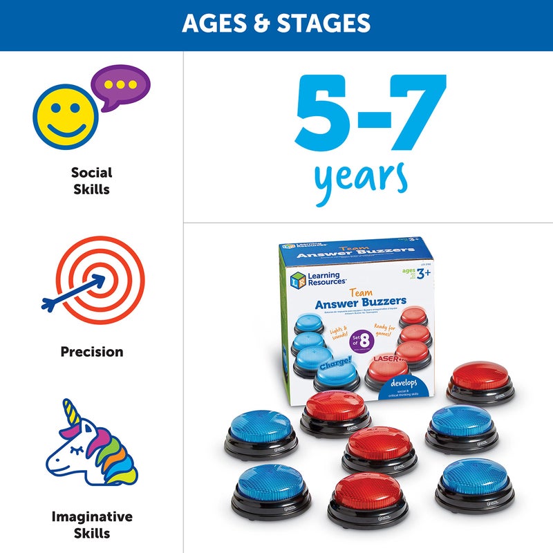 Learning Resources Team Answer Buzzers - Classroom Must Haves Supplies, Sound Effect Button, Family Game Shows for Trivia, Participation Tools, Boys and Girls Birthday Gifts - Image 5