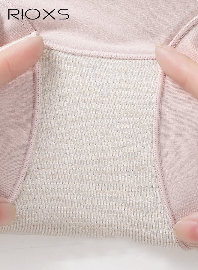 ريوكس مجموعة من 4 قطع ملابس داخلية نسائية عالية الخصر، سراويل داخلية ناعمة وجيدة التهوية، سراويل داخلية مريحة ومطاطة (مقاسات عادية وكبيرة)، وردي. - Image 2