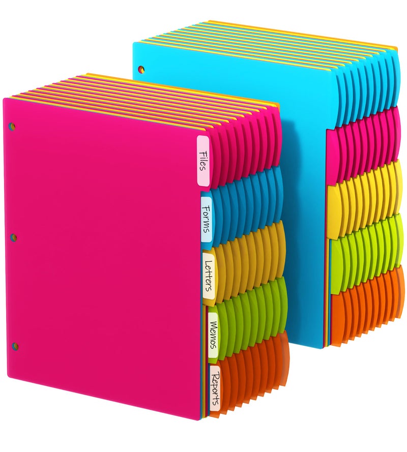 HABGP 3 Ring Binder Dividers with Tabs, 100PCS/20 Set Plastic Dividers for 3 Ring Binder, 5 Tab 3 Hole Punch Dividers Color Pages, Three Ring File Dividers with Tabs,Tabbed Index Dividers - Image 1