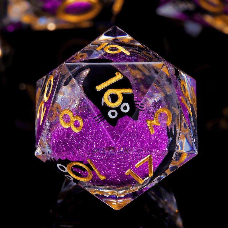 Fangool Liquid Core Cat DND Dice Set 7Pcs with Box Sharp Edge Cute Cat Style Resin Dice for DD Roleplaying Games RPG MTG Table Games D20 D12 D10 D8 D6 D4Purple - Image 3