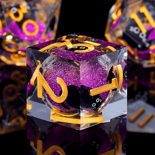 Fangool Liquid Core Cat DND Dice Set 7Pcs with Box Sharp Edge Cute Cat Style Resin Dice for DD Roleplaying Games RPG MTG Table Games D20 D12 D10 D8 D6 D4Purple - Image 5