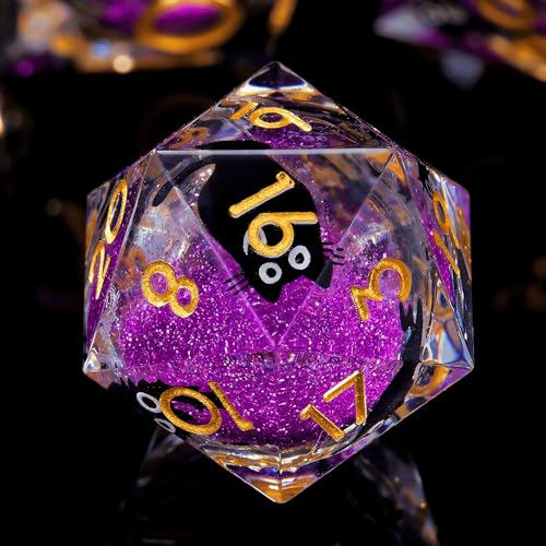 Fangool Liquid Core Cat DND Dice Set 7Pcs with Box Sharp Edge Cute Cat Style Resin Dice for DD Roleplaying Games RPG MTG Table Games D20 D12 D10 D8 D6 D4Purple - Image 1