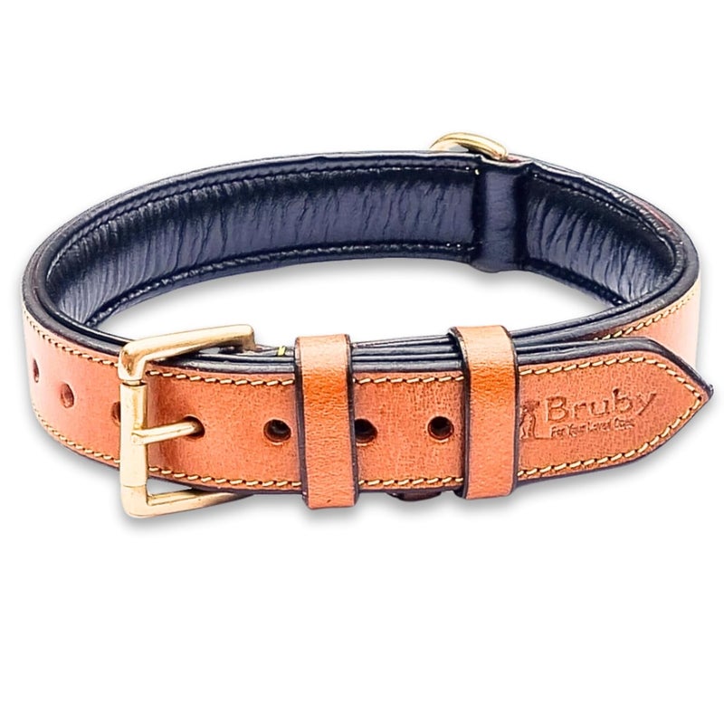 Rubby Premium Leather Dog Collar with Soft Padding, Genuine Leather Collar for Dog, with Brass Buckle and D Ring, 1 inch Width Heavy Duty Collar (Tan, Medium) - Image 3