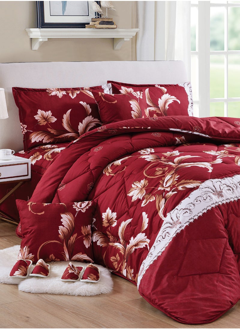Moon - Bed In A Bag Medium Filling King Size Comforter Set, 10 Pcs Floral Bedding Set Size 220 X 240 Cm with Comforter, Quilted Bed Skirt, Pillowcases, Cushion & Bedroom Slipper, Multicolor - Image 1