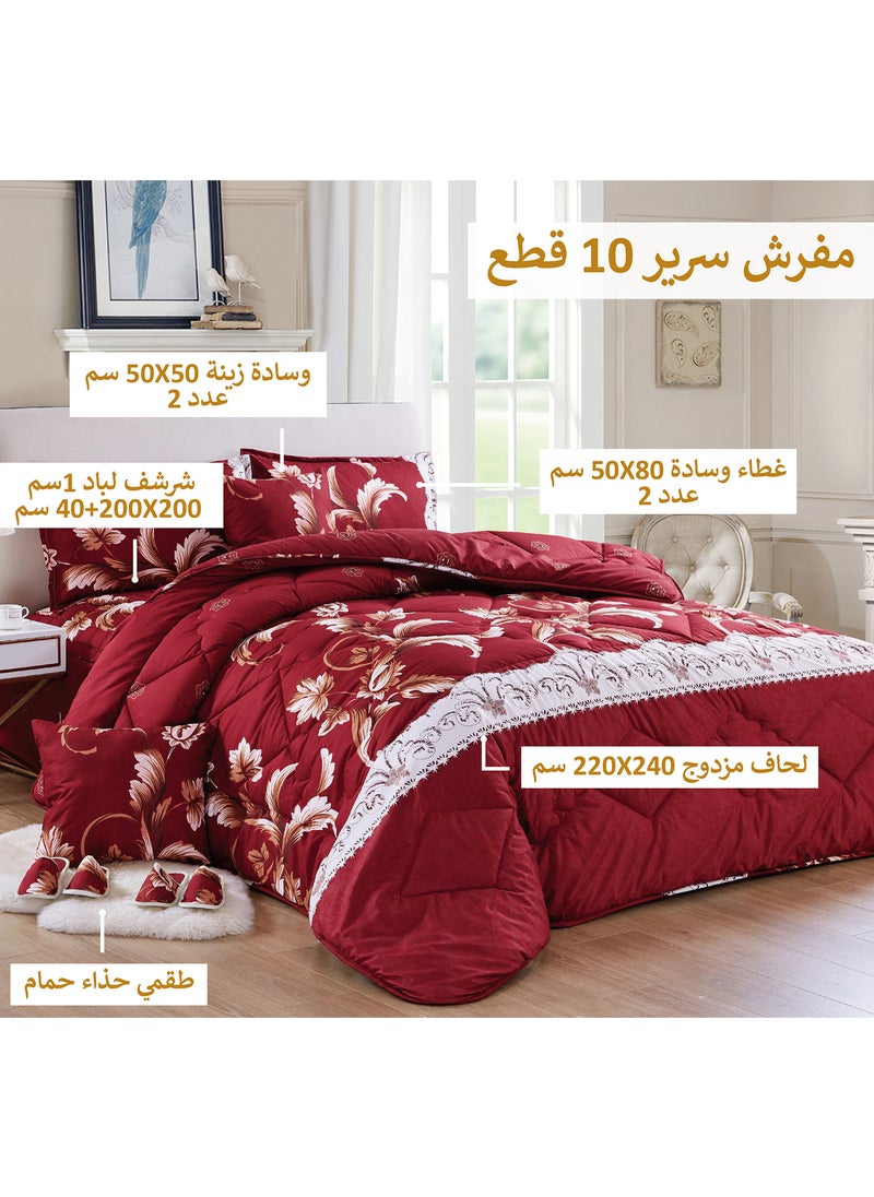 Moon - Bed In A Bag Medium Filling King Size Comforter Set, 10 Pcs Floral Bedding Set Size 220 X 240 Cm with Comforter, Quilted Bed Skirt, Pillowcases, Cushion & Bedroom Slipper, Multicolor - Image 1