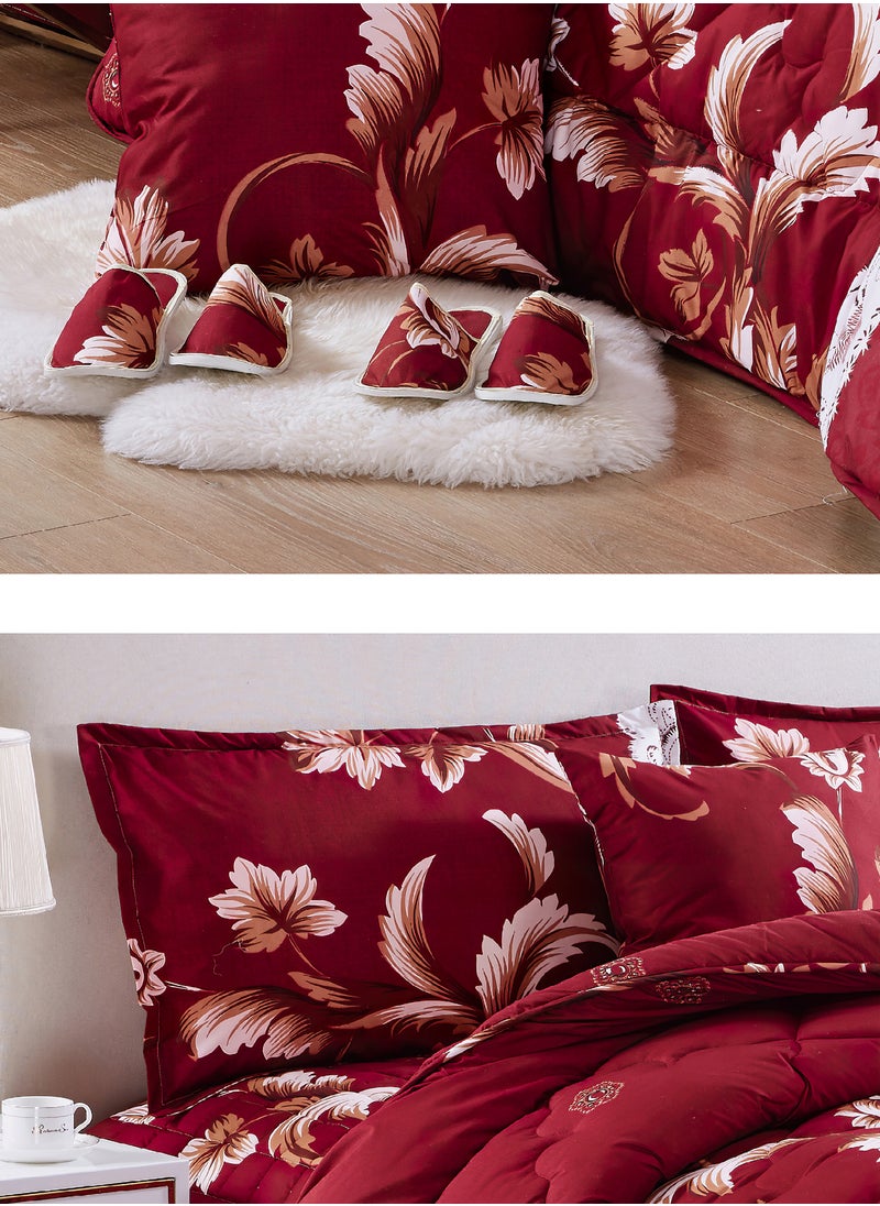 Moon - Bed In A Bag Medium Filling King Size Comforter Set, 10 Pcs Floral Bedding Set Size 220 X 240 Cm with Comforter, Quilted Bed Skirt, Pillowcases, Cushion & Bedroom Slipper, Multicolor - Image 1