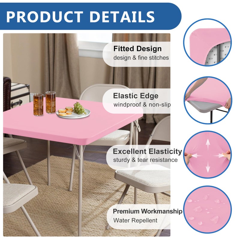 Enjoyidea Fitted Square Tablecloth 36x36 Inch-2 Pack Pink Elastic Spandex Table Clothes-Small Stretch Card Folding Table Cover Topper Cap for Kitchen Dining Picnic Patio Outdoor Party Tables - Image 1