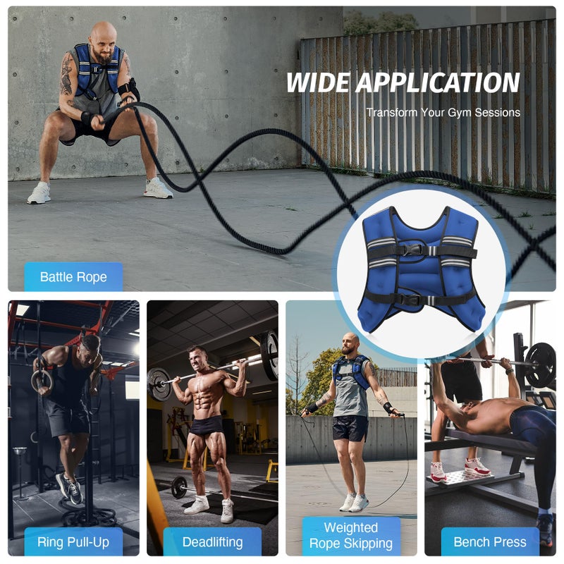 ZELUS Weighted Vest, 6lb/8lb/12lb/16lb/20lb/25lb/30lb Weight Vest with Reflective Stripe for Workout, Strength Training, Running, Fitness, Muscle Building, Weight Loss, Weightlifting, Blue(16 lb) - Image 5