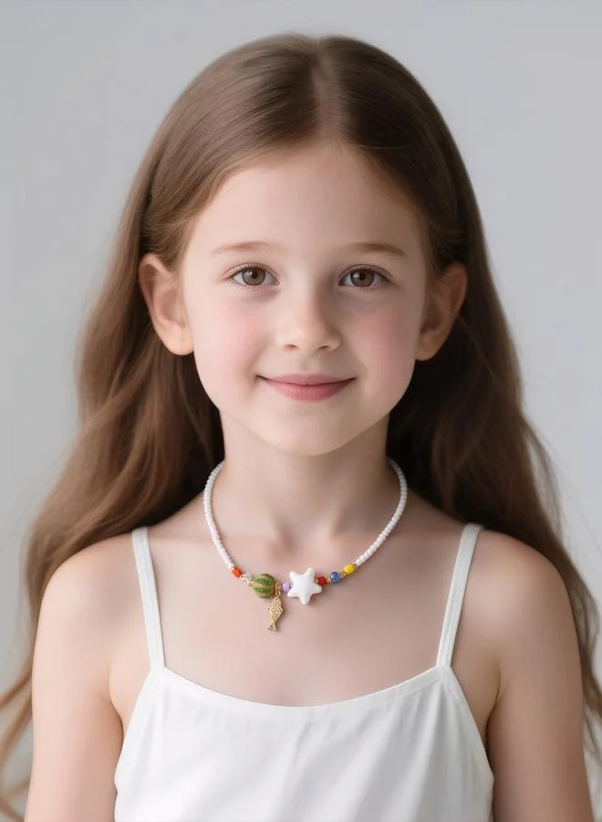 Girls Multi-Color Star and Fish Charm Pendant Necklace