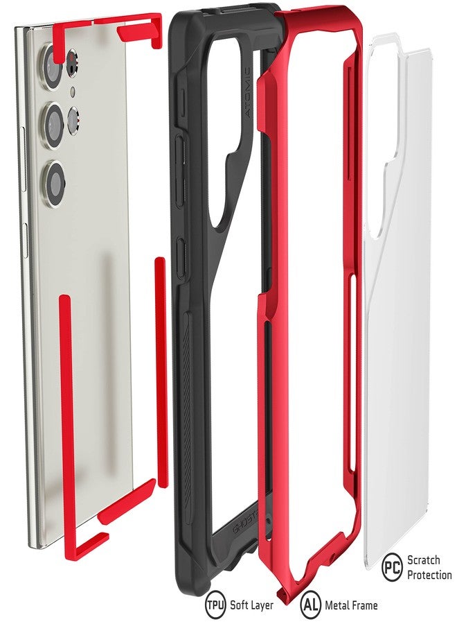 جوستك جراب Ghostek ATOMIC النحيف لهاتف S23 Ultra مع ظهر شفاف وحافة معدنية من الألومنيوم، وإمكانية الوصول إلى قلم S Pen، وغطاء حماية للهاتف مقاوم للصدمات من الدرجة العسكرية، مصمم لهاتف Samsung Galaxy S23 Ultra (6.8 بوصة) لعام 2023 (أحمر). - Image 5