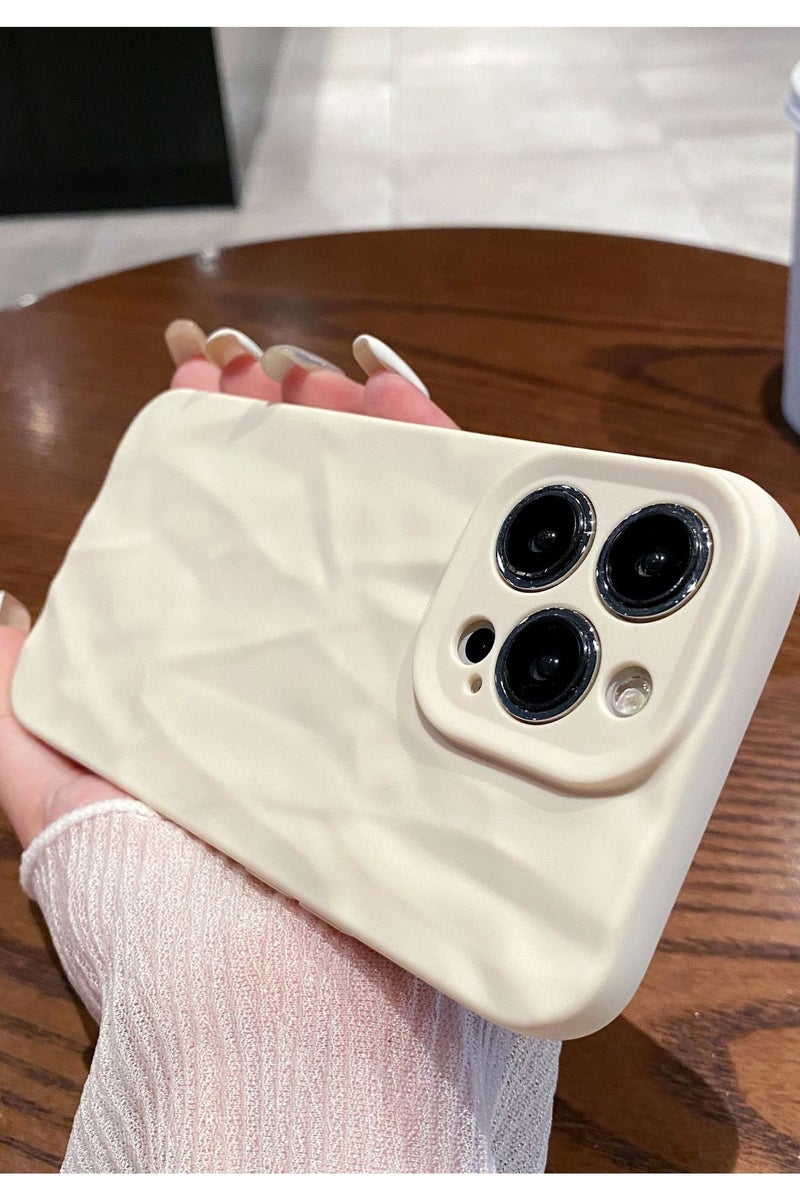 Phone Case for iPhone 15 Pro Max Case White Crinkle - Velvet Feel, Anti-Yellowing, Anti-Overheat Design - Image 3