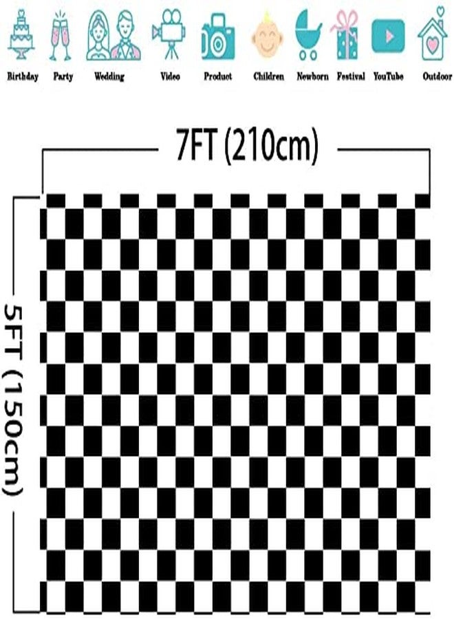 Fanghui Cosplay Party Banner Checkered Flag Photography Backdrop Vinyl 7x5ft Photo Background White and Black Racing Checker Texture Grid Birthday Chess Board Decoration Supplies Photo Booth Studio Props - Image 5
