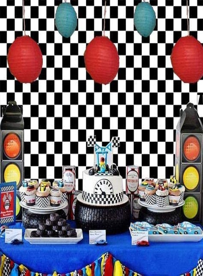 Fanghui Cosplay Party Banner Checkered Flag Photography Backdrop Vinyl 7x5ft Photo Background White and Black Racing Checker Texture Grid Birthday Chess Board Decoration Supplies Photo Booth Studio Props - Image 2