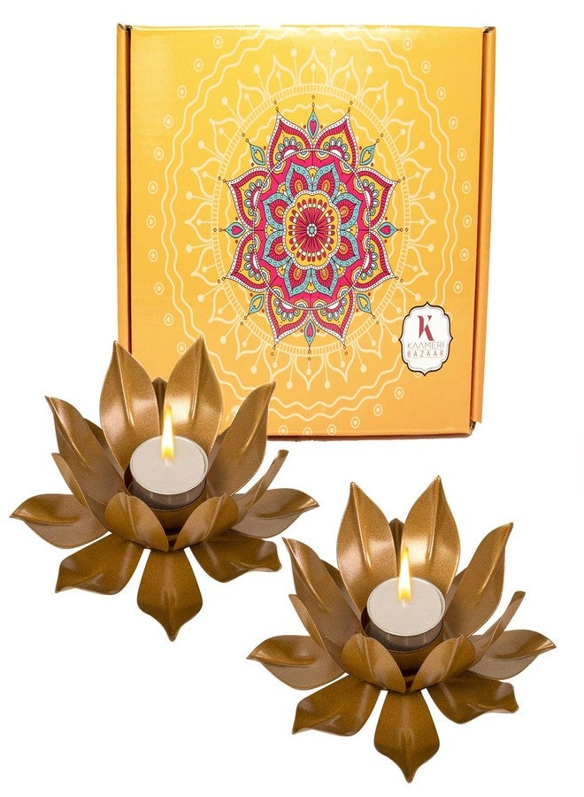 Kaameri Bazaar Lotus Tealight Holder with Tealight for Diwali Decoration (Pack of 2) tealight Holder, Candle Holder, Lotus Candle Holder, Decoration, Gift - Image 1