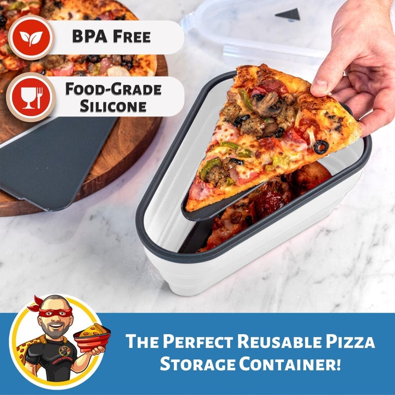 PIZZA PACK حزمة البيتزا المثالية - حاوية تخزين البيتزا القابلة لإعادة الاستخدام مع 5 صواني قابلة للخدمة ميكروويف - حاوية شريحة بيتزا قابلة للتعديل خالية من BPA لتنظيم وتوفير الفضاء الأبيض - Image 2