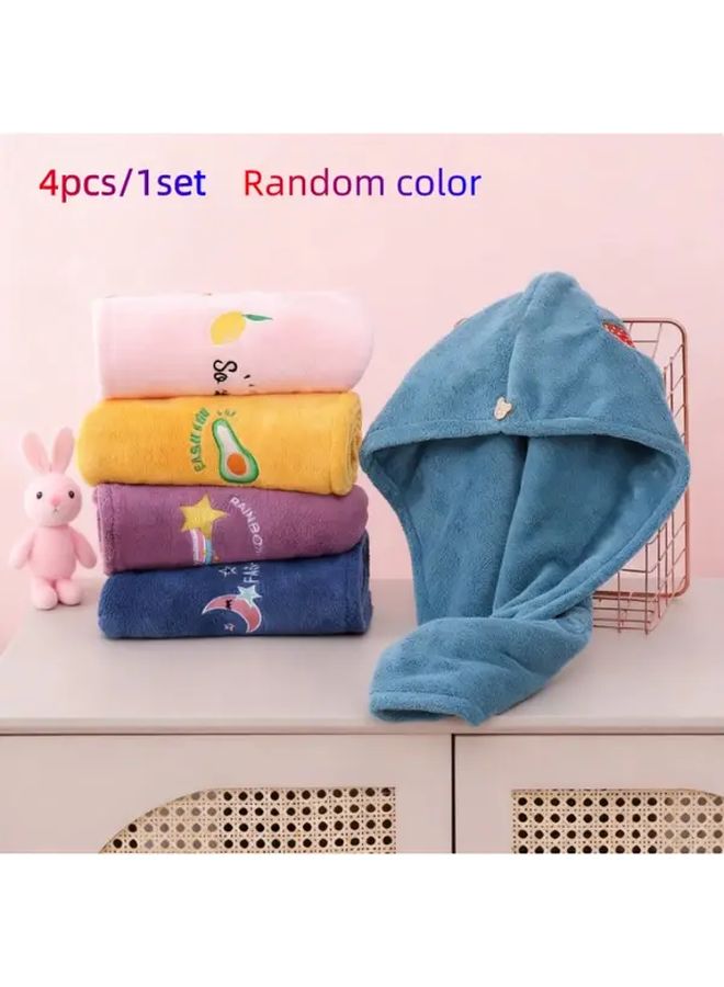 4 Pc Random Color Super Absorbent Quick Dry Hair Towel Cap For Bathing Swimming Gym - Image 1