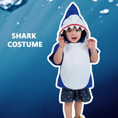 EraSpooky Shark Short Hoodie for Kids Boys Toddler Shark Costume Halloween Animal Outfit Short Sleeve Blue - Image 3