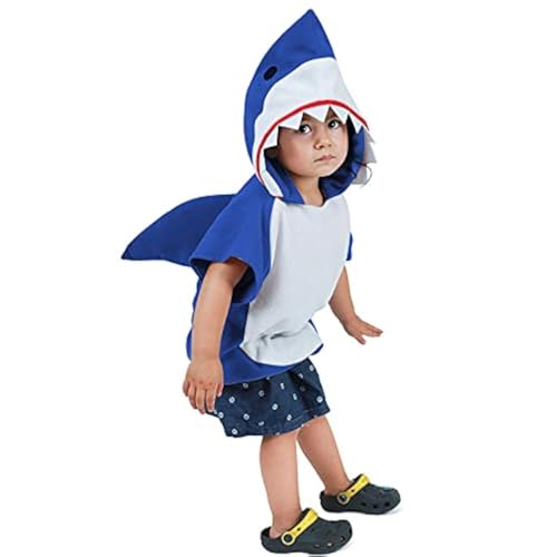 EraSpooky Shark Short Hoodie for Kids Boys Toddler Shark Costume Halloween Animal Outfit Short Sleeve Blue - Image 1