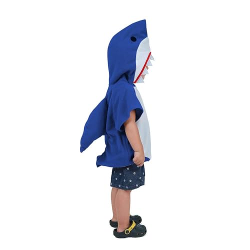 EraSpooky Shark Short Hoodie for Kids Boys Toddler Shark Costume Halloween Animal Outfit Short Sleeve Blue - Image 4