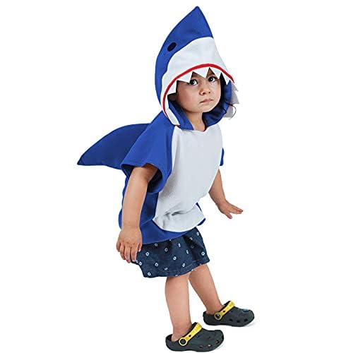 EraSpooky Shark Short Hoodie for Kids Boys Toddler Shark Costume Halloween Animal Outfit Short Sleeve Blue - Image 2