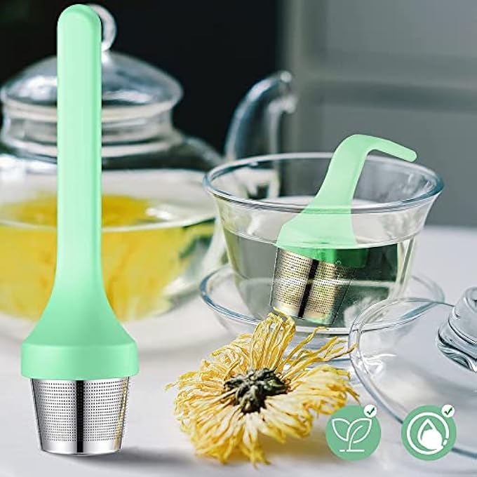 Philbinden Tea InfuserExtra Fine Mesh Tea Cup Filter Silicone Handle Perfect Tea Steeper For Loose Leaf Tea Or Herbal Tea For Mugs  Teapot Easy Clean And Safe Green  Green - Image 4