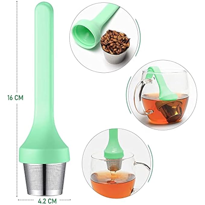 Philbinden Tea InfuserExtra Fine Mesh Tea Cup Filter Silicone Handle Perfect Tea Steeper For Loose Leaf Tea Or Herbal Tea For Mugs  Teapot Easy Clean And Safe Green  Green - Image 2