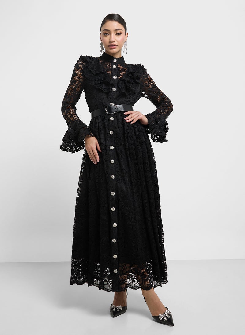 Khizana Lace Ruffle Midi Dress - Image 1