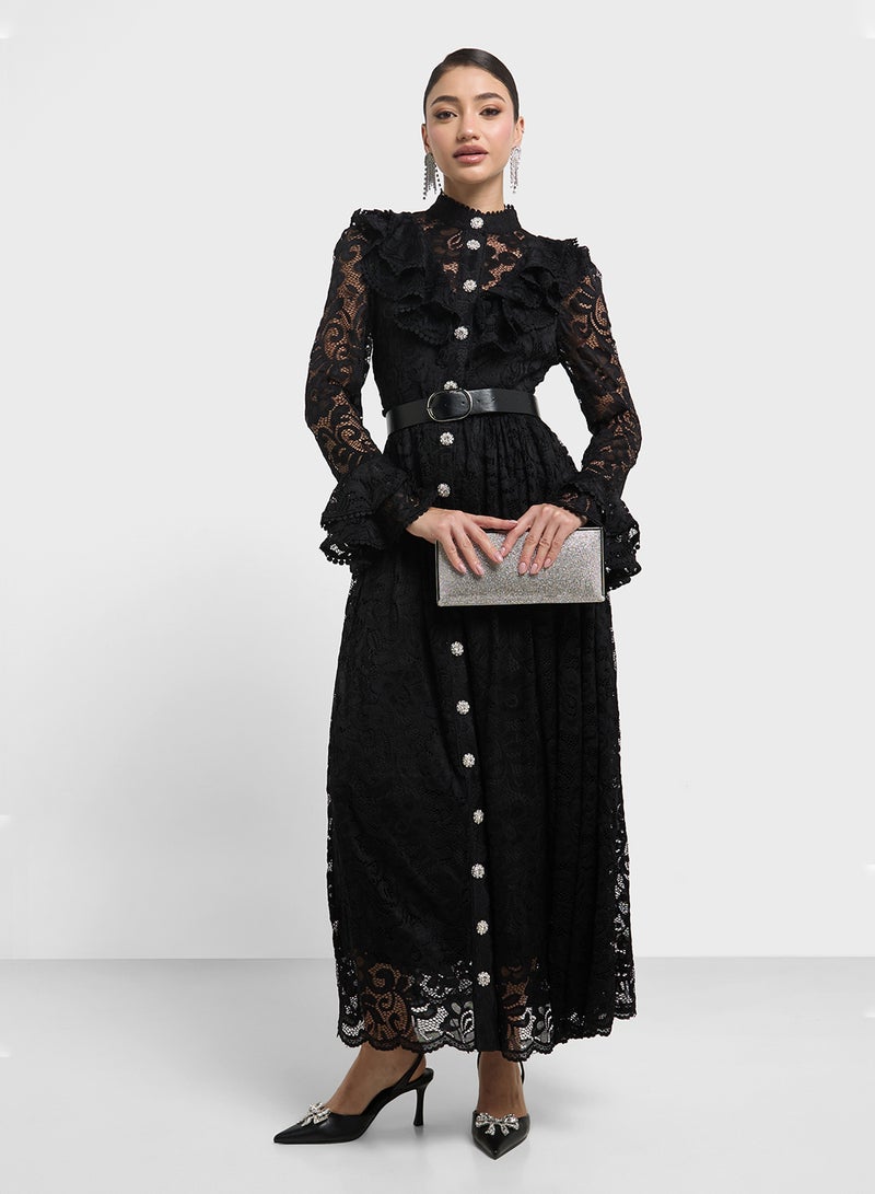 Khizana Lace Ruffle Midi Dress - Image 4