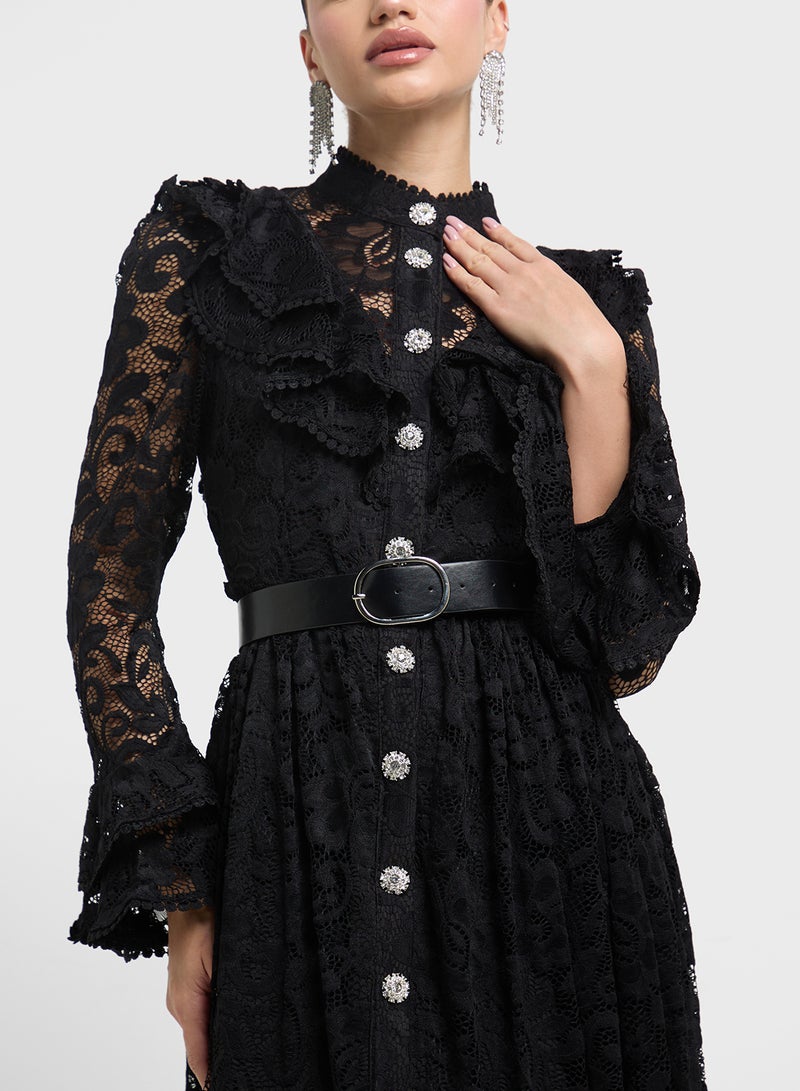 Khizana Lace Ruffle Midi Dress - Image 3
