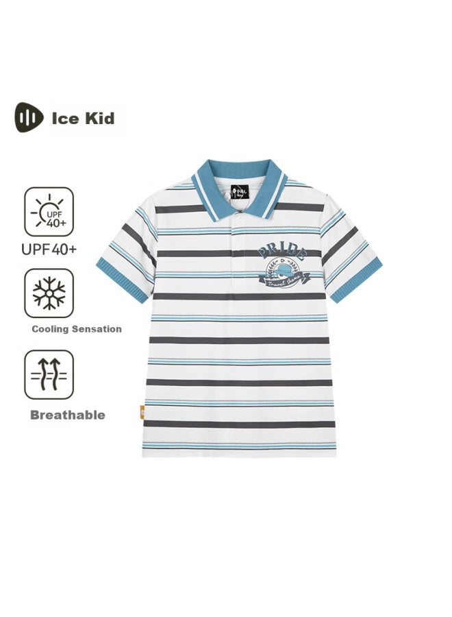 Souhait Boys' Sun Protection Polo Shirt Summer Kids Cool Short Sleeve T-shirt, Misty Blue, Size 120 - Image 1