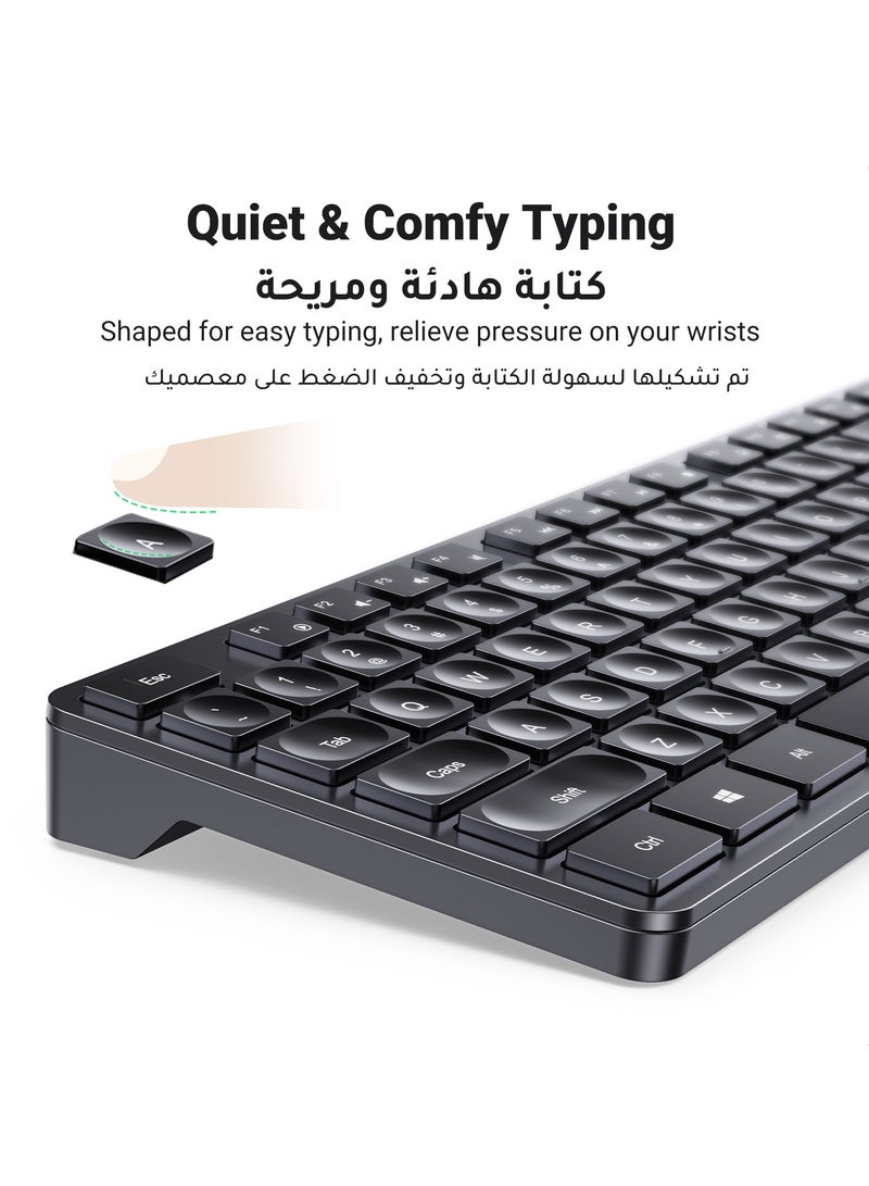 Ugreen Wireless Keyboard English/Arabic and Mouse Combo, 2.4G Ergonomic Computer Keyboard Mouse with USB Receiver for PC, Laptop, Desktop, 5 DPI Adjustable/104 Keys Number Pad, Silent Compact USB Mouse Keyboard Set - Image 4