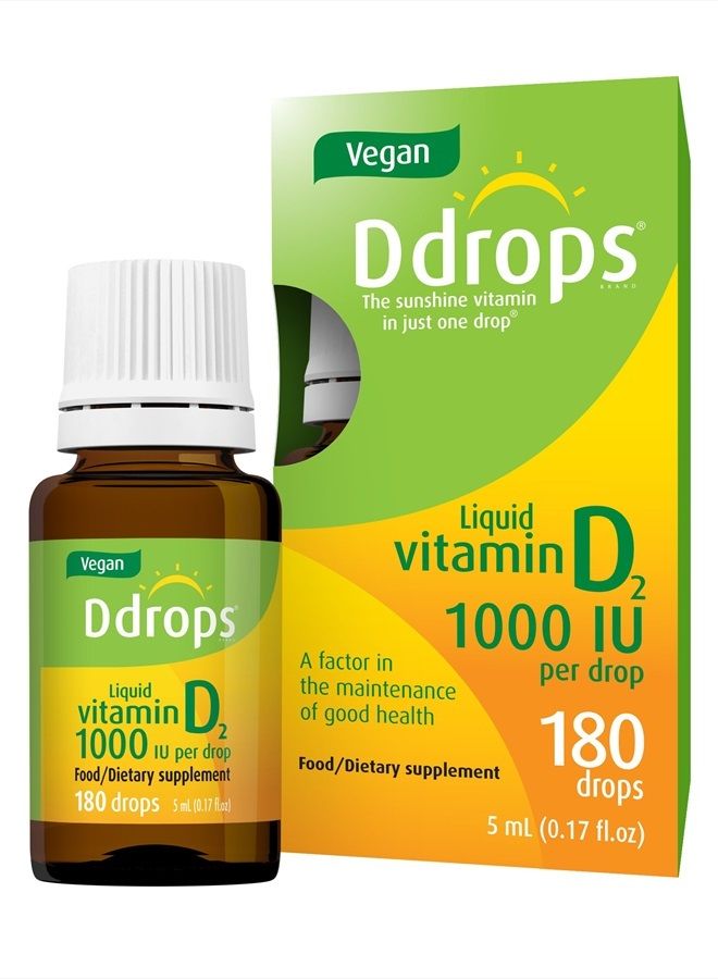 Ddrops Vegan 1000 IU 180 Drops - Daily Vitamin D Liquid - Supports Bone Health & Immune System. No Large Capsules, No Preservatives, Non-GMO, Allergy-Friendly - Image 1