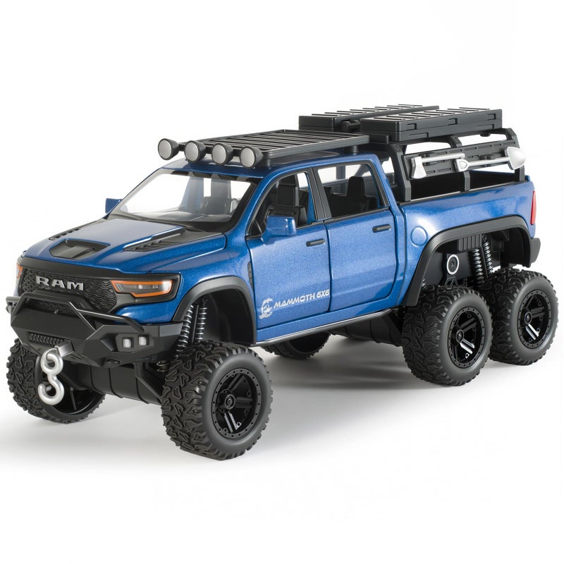 FRJV Toy Trucks for Boys 132 Diecast Trucks Mammoth Model TruckCollectible Pickup Truck Model KitPull Back Cars with Lights and SoundsToy Trucks for Boys Age 47Blue - Image 3