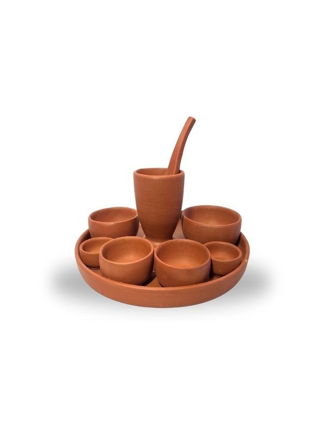 Terra Charms Dinner Thali Premium Clay Thali Set - Traditional Indian Dinnerware for a Touch of Heritage | Earthenware| Terracotta Thali Set- Elegant and Eco-Friendly Tableware 9 Pc Set - Image 1