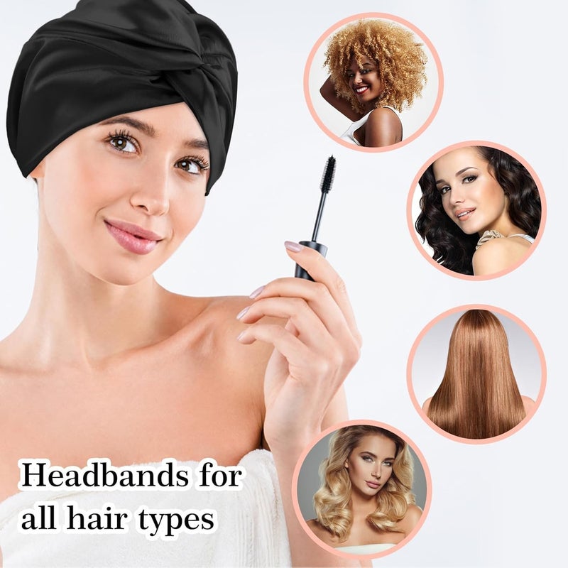 Tazweeq Adjustable Satin Silk Hair Bonnet, Double Layer Sleeping Hair Wrap with Elastic Drawstring, Night Hair Care Cap for Curly, Braid, Straight Hair, Unisex for Men & Women, Black - Image 4