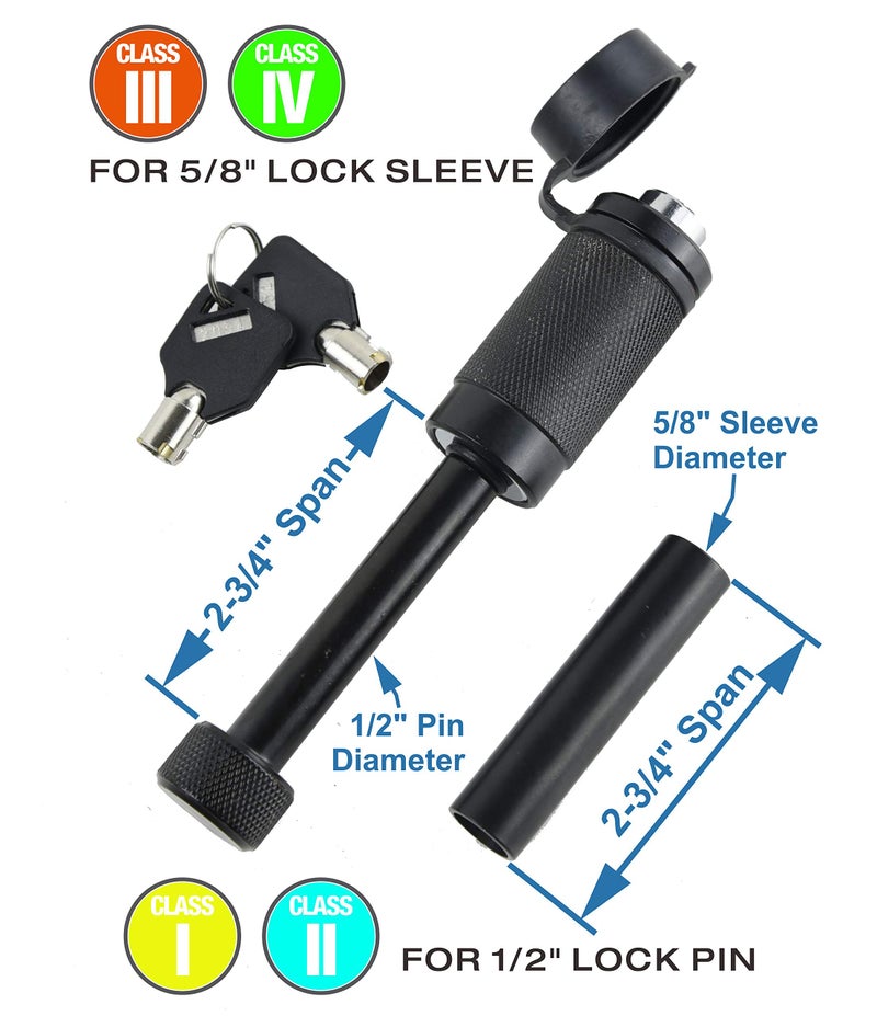TOPTOW Trailer Hitch Receiver Lock, 1/2-in Pin Diameter with 5/8-in Sleeve Diameter, 2.75-in Usable Length, Black Nickel Locking Pin - Image 2