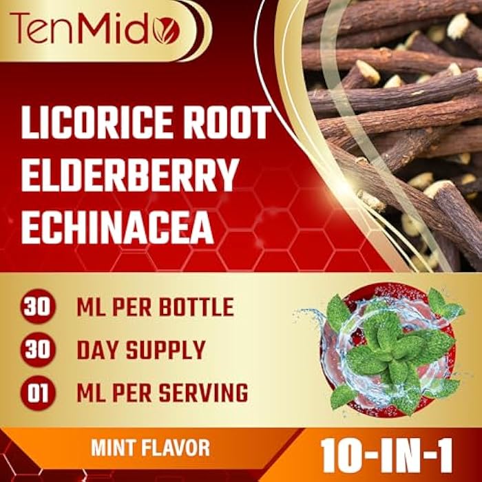 Tenmido 10in1 Licorice Root Extract Liquid Drops with Elderberry, Echinacea, Turmeric, Ginger, Marshmallow Root, Oregano, Peppermint, Slippery Elm, and Aloe Vera - 30ml 1 Fl Oz - Image 2